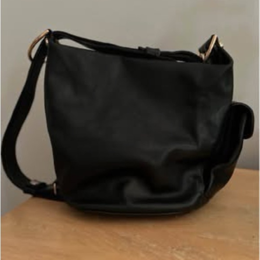 Marino Orlandi Black Italian Leather Bucket Sling Bag